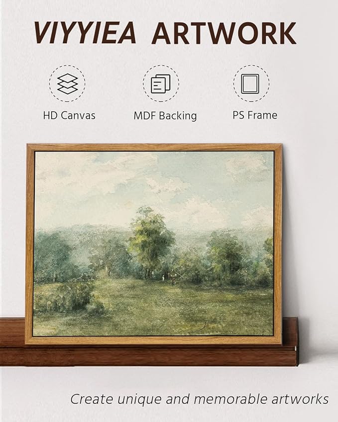 VIYYIEA Framed Canvas Wall Art Decor, Vast Grassland Landscape Prints Painting, Vintage Abstract Wall Art for Living Room Bedroom Bathroom Office, 9"x11"