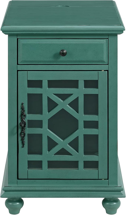 Martin Svensson Home Elegant Chairside End Table with Power, Antique Teal-Green