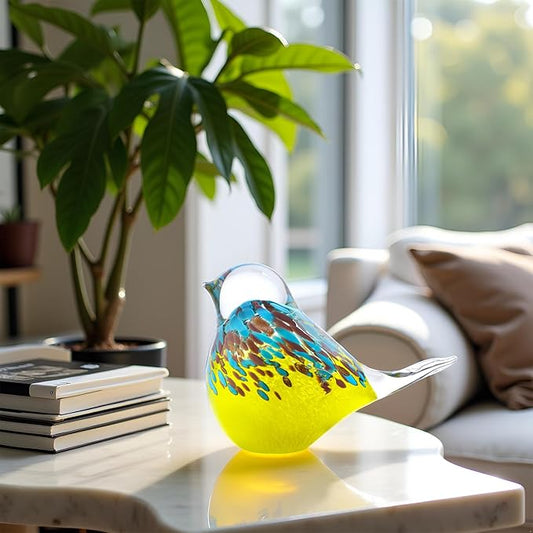 QFkris Blown Glass Bird Figurines Collectibles, Multi-Colored Bird Statue for Home Decor, Crystal Animal Paperweight Gift for Bird Lovers