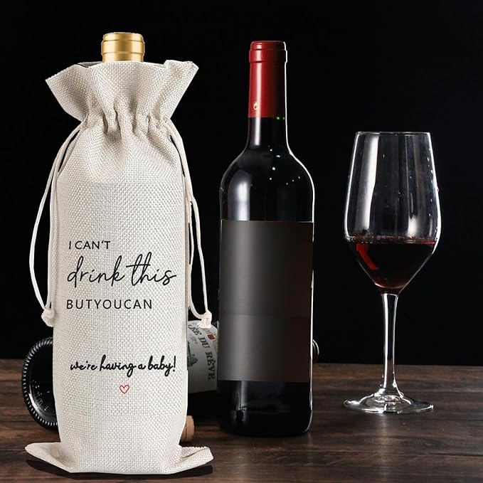 2 Pcs Pregnancy Announcement Wine Bag New Mom Dad Pregnancy Announcement for Grandparents Parents Aunt friends with 2 Pcs Kraft Blessing Cards and natural jute rope