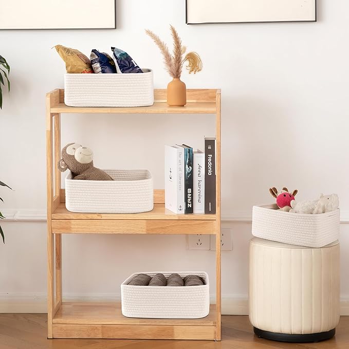 OIAHOMY 4 Pack Storage Baskets for Organizing, Small Bins for Shelves, Cute Decorative Storage Bins, Organizer Baskets for Gifts Empty, 13''Lx8.7''Wx5.1''H, White