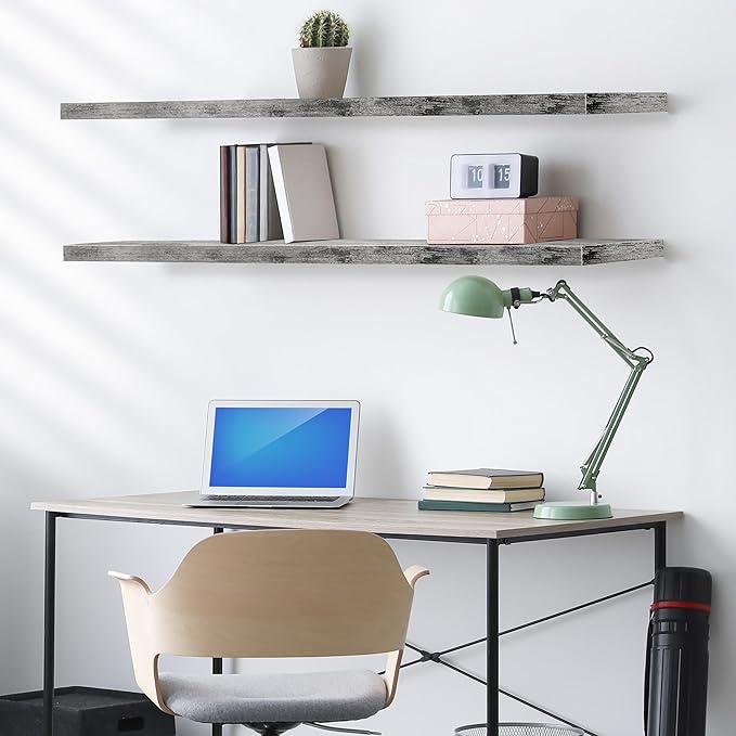 Sorbus Floating Shelves for Wall - 55 Inch Extra-Long Bathroom Shelves, Wall Decor for Bedroom, Kitchen, Living Room, Book Storage - Mounted Floating Shelf with Hidden Brackets (Gray, 2 Pack)