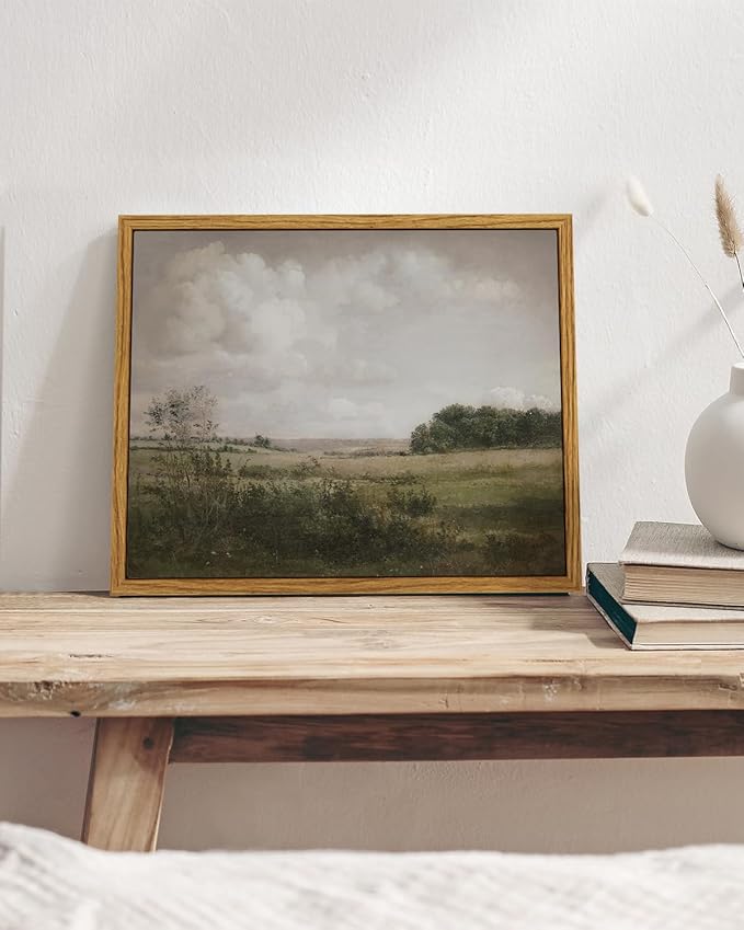 VIYYIEA Vintage Landscape Framed Wall Art, Nature Wilderness Scenery Paintings Decor Aesthetic, Canvas Print Artwork, Retro Farm Landscape Wall Pictures for Bedroom Living Room, 8x10 Inch