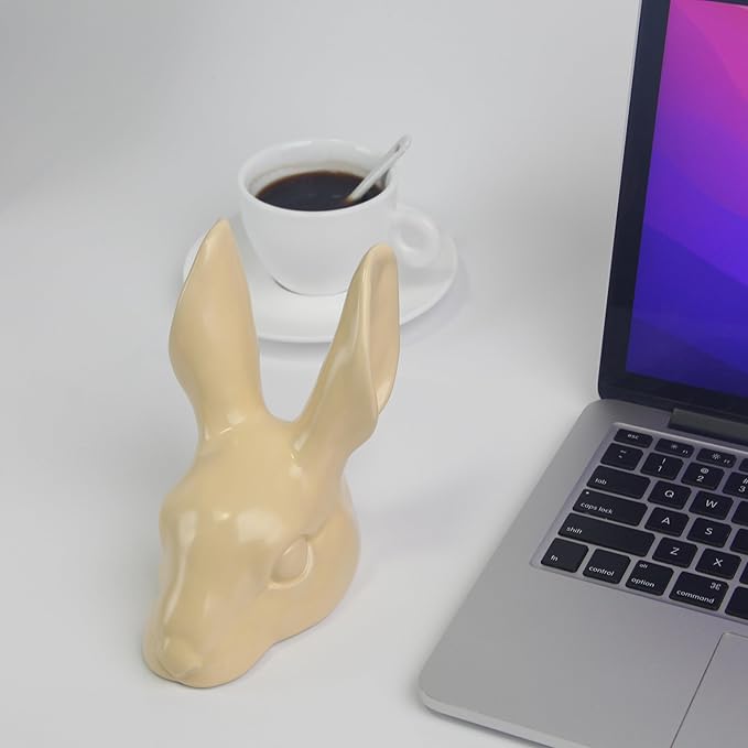 Shelf Decor Ceramic Rabbit Statue - Handmade Yellow Cute Figurines for Home Office Decor, Healing Gifts for Rabbit Lovers (Lemon Yellow, 3.74×5.31×6.1 inches)