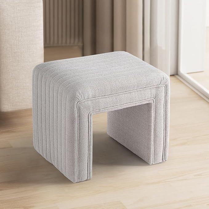 Get Set Style Vanity Stool Chair,Modern Ottoman Foot Stool with Wooden Legs Sofa Bench Footstool Extra Seat for Vanity,Makeup Room,Living Room,Entryway,Office (Fully Assembled)