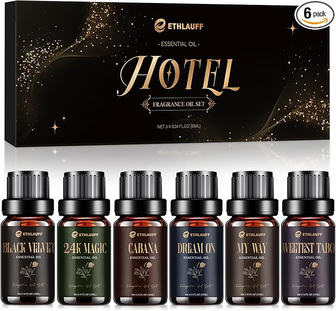 Hotel Diffuser Oils, Hotel Collection Diffuser Oil, Luxury Essential Oil Set for Diffuser, Soap & Candle Making Scents - My Way, Dream On, Cabana, 24k Magic, Black Velvet, Sweetest Taboo