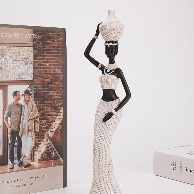 BRABUD African Statue Exotic Tribal Lady Art Figurine Black & White Home Living Room Shelf Shop Desk Decoration Collectible Creative Vintage Gift TQSHBS22