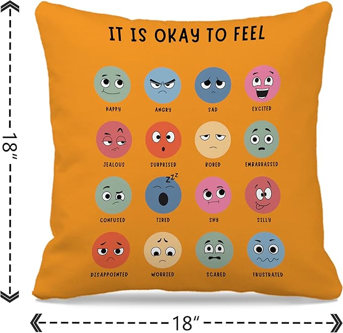Nogrit Counseling Office Must Haves Throw Pillow Cover, Calming Corner, Mental Health Pillowcase Decor for Home Kids,Mental Health Counselor Gifts, Calming Corner Pillow Covers 18x18 Yellow