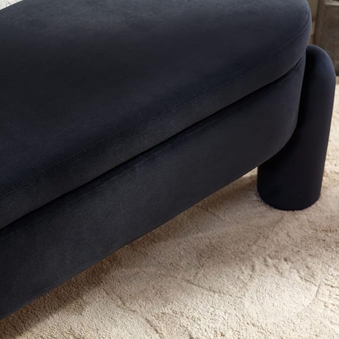 DUOMAY Storage Ottoman Bench, Velvet Upholstered Fabric Storage Bench End of Bed Stool for Bedroom Living Room Entryway, 44.75" Width, Black