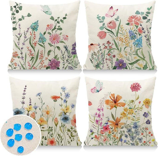 Cirzone Waterproof Outdoor Pillow Covers 18x18 Inch Set of 4 Summer Spring Floral Throw Pillow Covers Spring Outdoor Decor for Patio Furniture Garden Sofa