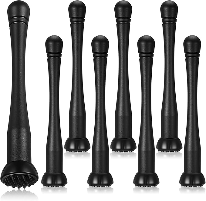 Baderke Muddler for Cocktails Plastic Bar Muddler Bulk 8 Inch Bar Accessories Tools Set for Home Ice Crusher Bartender Accessories Mojito Fruit Drink(Novel,Black,8 Pcs)