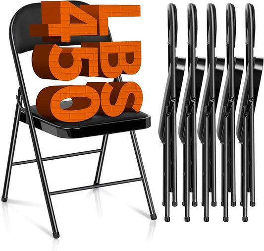 6 Pack Folding Chairs with Paded Cushion - Metal Chair with Sturdy Steel Frame 450lb Capacity and Comfortable Seat Heavy Duty Foldable Chair for Indoor/Outdoor Party, Wedding, Event(Black)