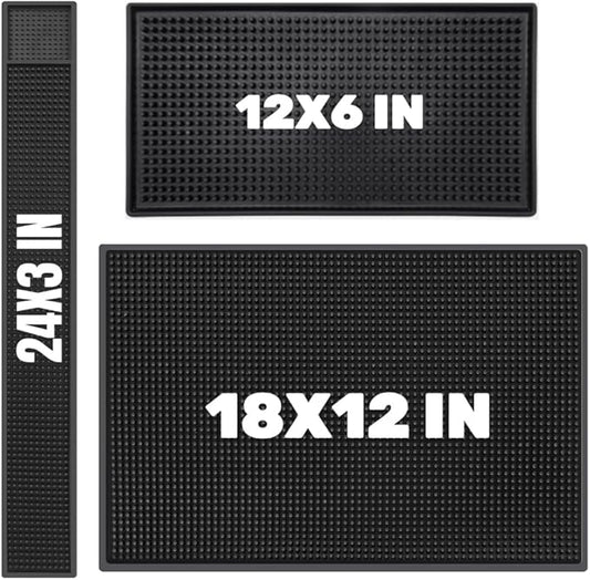 WANGCHAO Bar Mat Set - 8mm Thick Anti-Skid Non-Toxic Rubber Bar Mat for Home Bar, Countertop, Restaurants, Coffee Bar Mat - Premium Rubber Bar Service Spill Mat (3 pack) (24*3"+18*12"+12*6")