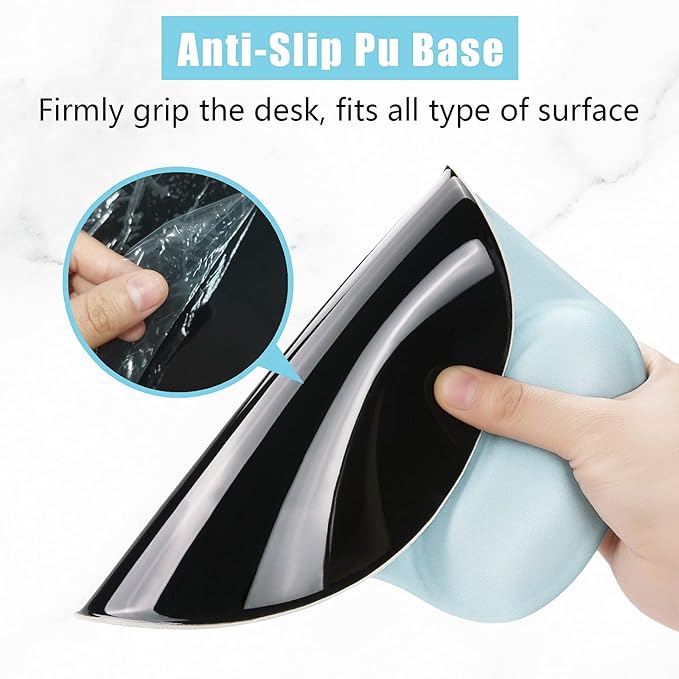 Hsurbtra Ergonomic Mouse Pad with Wrist Rest Support, Gel Mouse Pads with Non-Slip PU Base, Pain Relief Memory Foam Computer Mat, Cute Office Supplies Desk Decro Accessories, Sky Blue