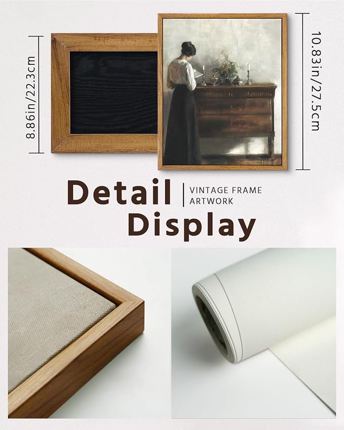 VIYYIEA Framed Wall Art Vintage Decor, Classical Reading Woman Portrait Painting, Canvas Print Artwork, Retro Farmhouse Decor for Bathroom Bedroom, 9"x11"