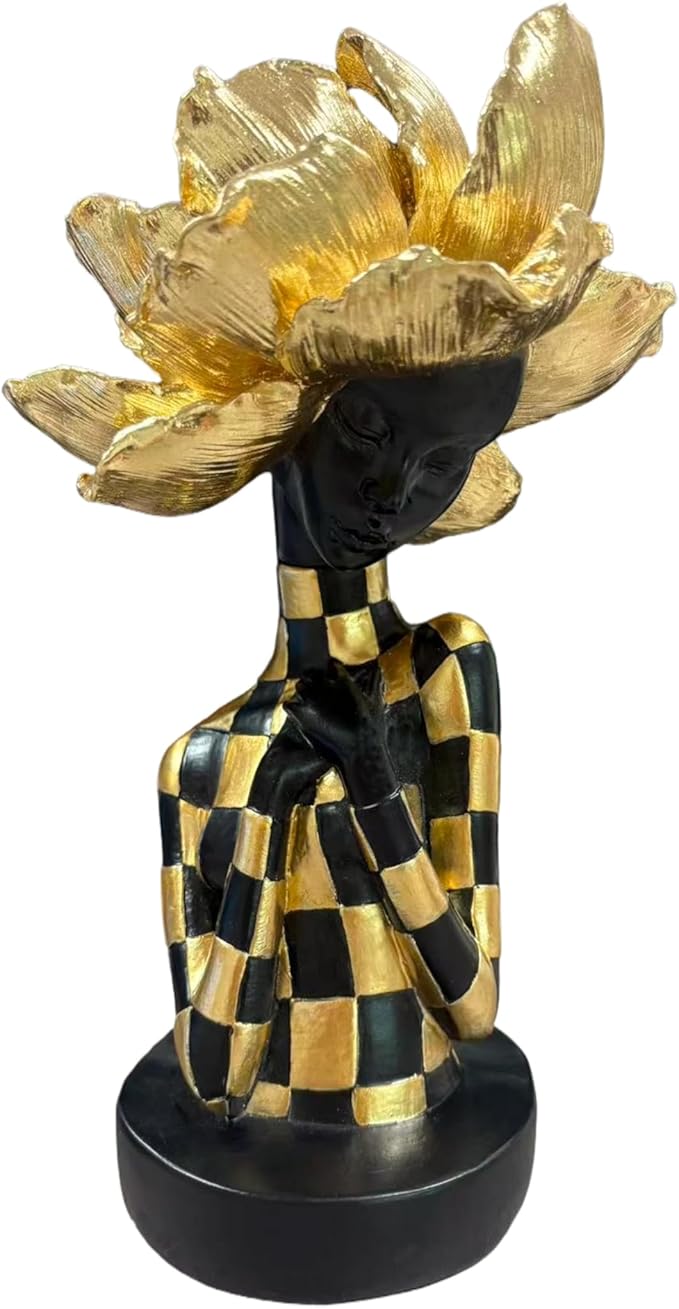 African Statues for Home Decor, Sculptures Decorations for Living Room, 11'' African Lady Art Bust Figurines, Black Modern Aesthetic Ornament for Shelf and Tables, Décor Accents Gifts for Women