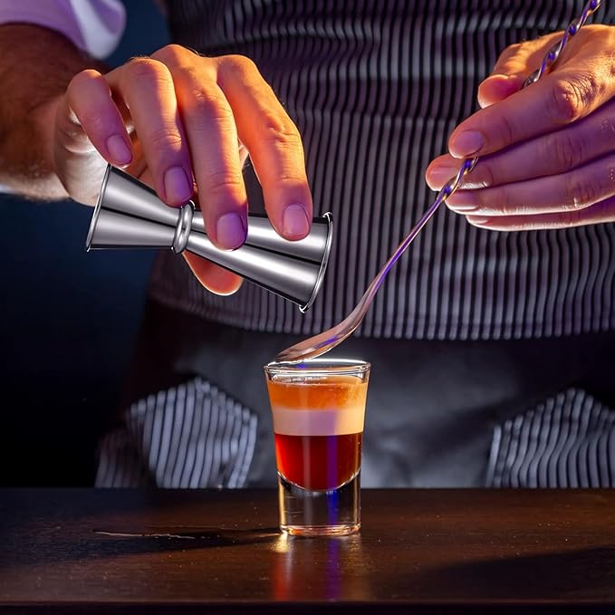 Homestia 2 Pcs Double Cocktail Jigger - Double Jigger and Japanese Style Stainless Steel Bar Measuring Jigger - 1 Oz to 2 Oz Jiggers -Silver Alcohol Measuring Tools (2 Pieces)