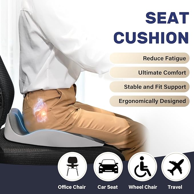 Coverado Car Seat Cushion with Memory Foam, Ergonomic Driving Seat Cushion for Sciatica, Tailbone, Back Pain Relief, Premium Non-Slip Washable Cushion for Car, Driver, Office, Wheelchair