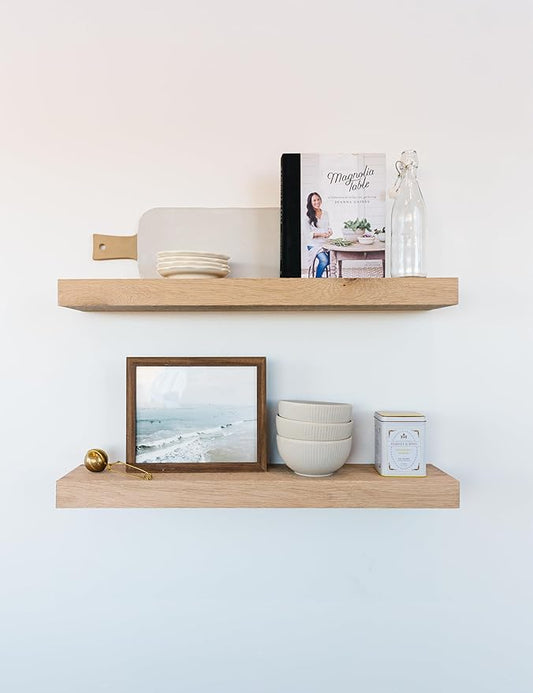 UltraShelf Real White Oak Floating Shelf 2 Pack - Hardwood Floating Shelf with Bracket Included, Minimalist Design for Living Room, Office, Laundry Room - Easy to Install, (42" L x 6" D)