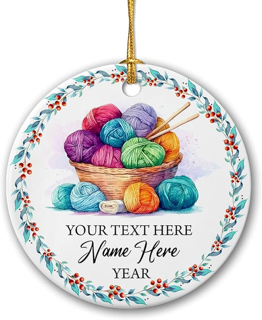 Knitting Ceramic Ornaments, Yarn Balls Ornaments, Personalized Crocheting Wood Ornament Christmas 2025, Customized Name & Year, Gifts for Mom Grandma, Knitting Accessories Ornament Xmas Tree Decor