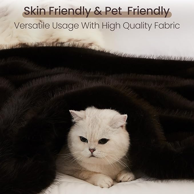 L'AGRATY Faux Fur Throw Blanket: 60''x 80'' Luxury Fluffy Plush Thick Faux Fur Blanket for Bed Couch Sofa - Cozy Soft Fuzzy Blankets for Women Man: Minky Couture Decoration Blanket (Black)