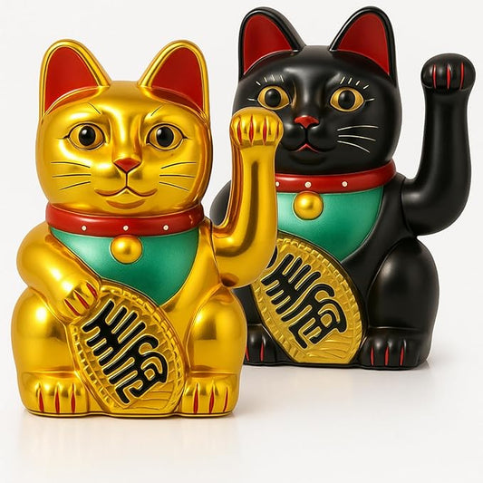 2 Pcs 7 Inch Lucky Cat Waving Arm Maneki Neko Lucky Fortune Cat Fengshui Welcoming Decoration for Home Office Restaurant Shop Gifts Decor Battery Operated (Battery Not Included)