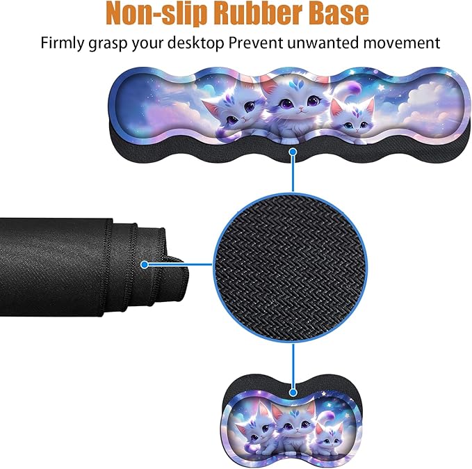 4 in 1 Ergonomic Keyboard Wrist Rest & Mouse Pad Wrist Rest Set, Large XXL Gaming Desk Mat 31.5"x 11.8" with Non-Slip Base, Memory Foam for Home Office Study Gaming, Cute Cat