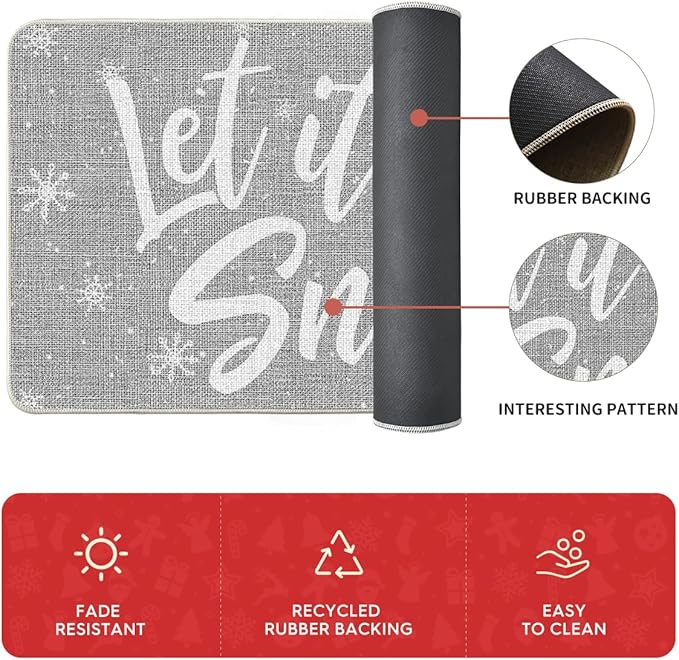 Artoid Mode Grey Let It Snow Snowflake Snowman Winter Kitchen Mats Set of 2, Christmas Decor Low-Profile Kitchen Rugs for Floor - 17x29 and 17x47 Inch