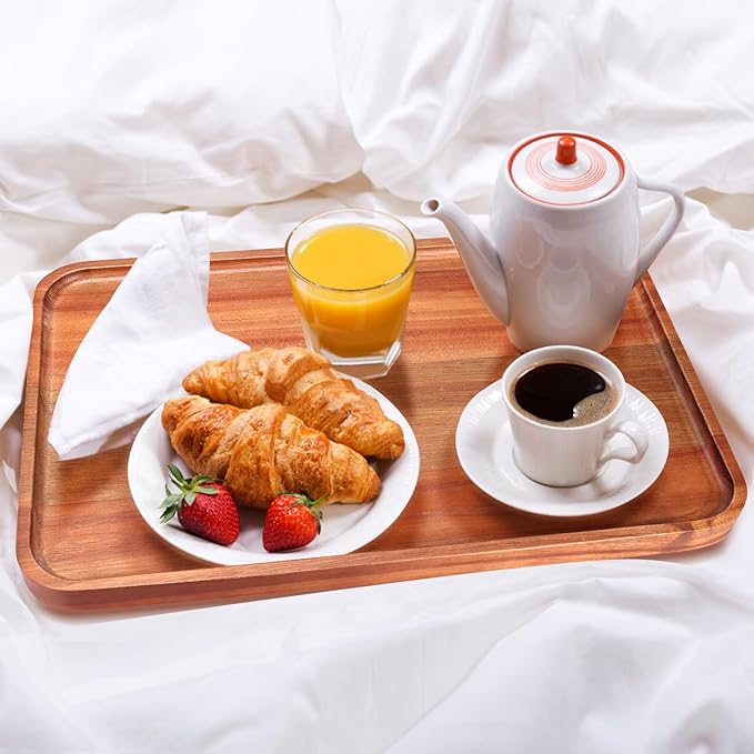 16" X 10" Large Wooden Serving Trays Acacia Wood Charcuterie Boards Rectangular Serving Platters for Cookie, Dessert, Party Food Dish Snack Appetizer Plates Kitchen Platter Tray Cheese Board