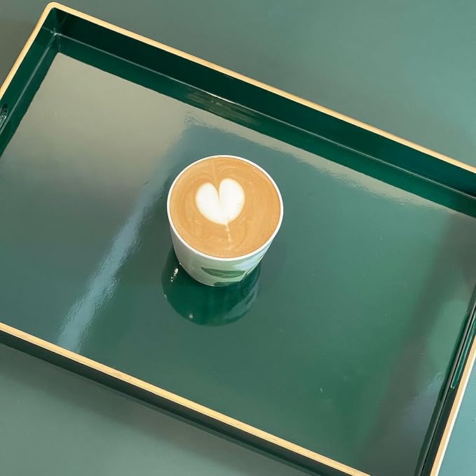 Zosenley Decorative Tray, Rectangular Plastic Tray with Handles, Modern Vanity Tray and Serving Tray for Bathroom, Kitchen, Ottoman and Coffee Table, 15.6” x 10.2”, (Rectangular, Blackish Green)