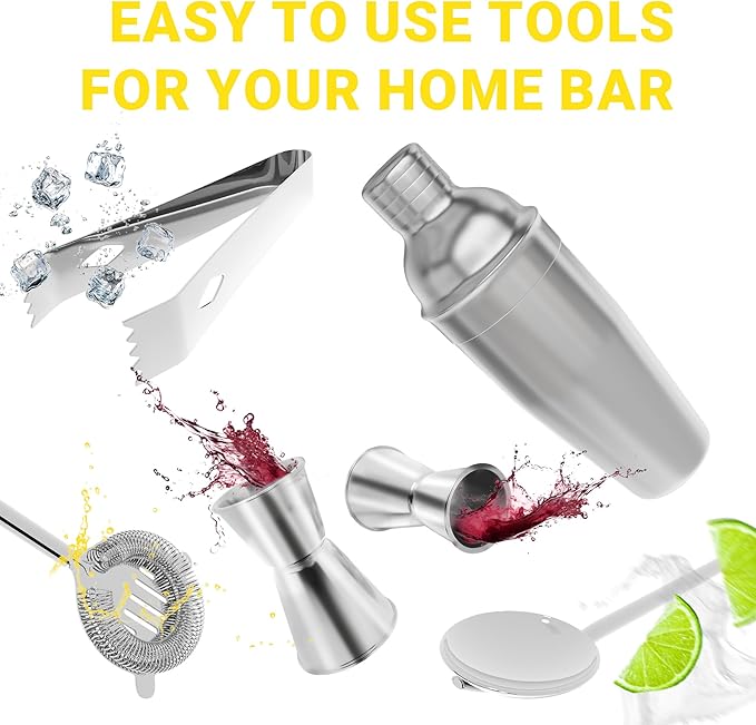Bartender Kit – 5-Piece Stainless Steel Cocktail Shaker Set for Home & Bar – Drink Mixing Set with Accessories