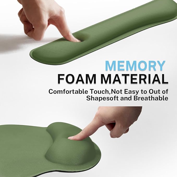 Britimes Green Ergonomic Mouse Pad Set with Wrist Rest Non-Slip Rubber Base Wrist Cushion Support and Coasters Mousepad with Wrist Support for Computer Keyboard and Desk