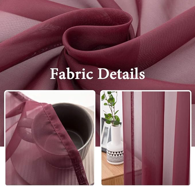 MIULEE 2 Panels Solid Color Sheer Christmas Window Curtains Elegant Window Voile Panels/Drapes/Treatment for Bedroom Living Room (54X108 Inches Wine Red)