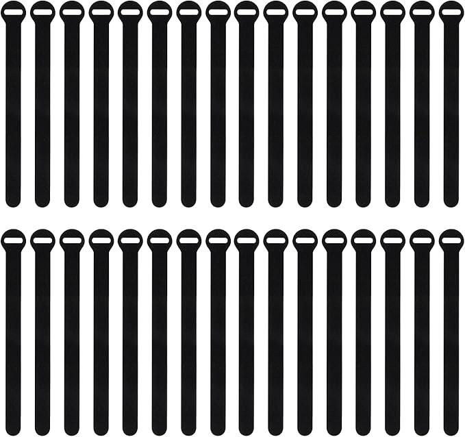 Self-Gripping Cable Ties by Wrap-It Storage, Black, 8 Inch Straps (30-pack) – Reusable Hook and Loop Cord Organizer Cable Ties for Cord Management and Desk or Office Organization