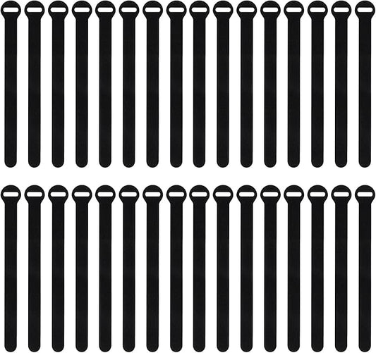 Self-Gripping Cable Ties by Wrap-It Storage, Black, 8 Inch Straps (30-pack) – Reusable Hook and Loop Cord Organizer Cable Ties for Cord Management and Desk or Office Organization