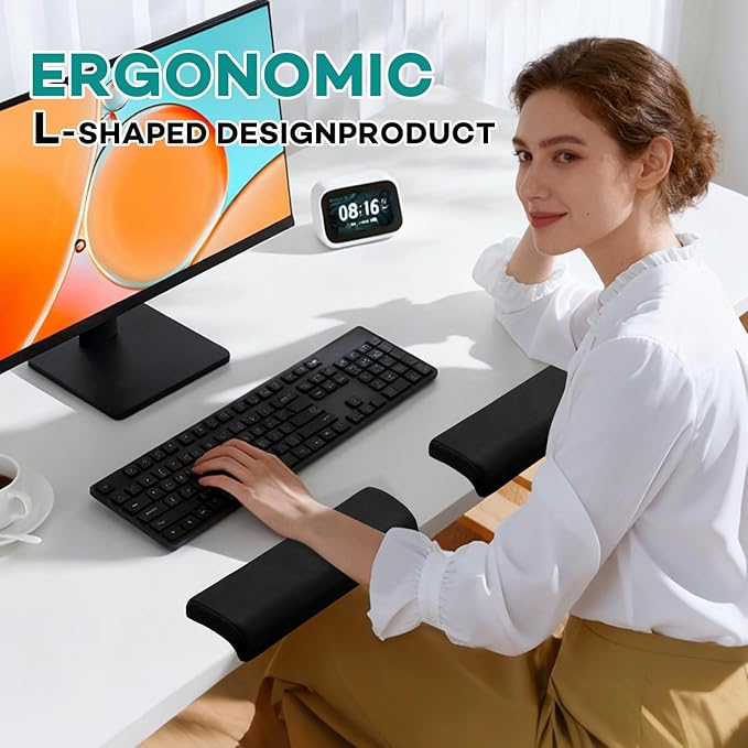 2 PCS Desk Elbow Pad L-Shape Desk Edge Cushion Ergonomic Desk Wrist Pad with High Density Foam Non-Slip Desk Arm Rest Pad for Offices Studios Gaming