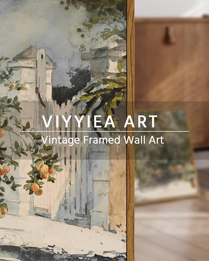 VIYYIEA Framed Canvas Wall Art Vintage Decor, Country Orange Trees Earthy Room Decor Aesthetic, Kitchen Living Room Bedroom Bathroom Rustic Farmhouse Decorations, 12"x16"