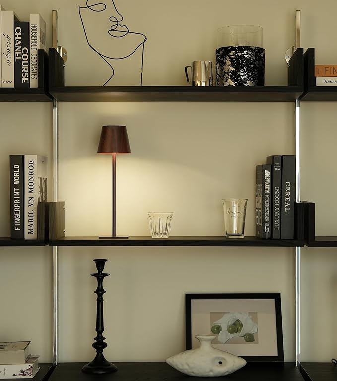 UME 3 Pack Cordless Table Lamp, Battery Operated Lamp - Portable Waterproof Rechargeable Table Lamp w/ 3 Color Temps & Stepless Dimming for Dinner, Desk, Cafe, Outdoor (Woodgrain)