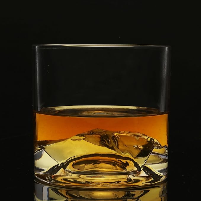 LIITON Mont Blanc Heavy Crystal Whiskey Glasses Gift Set of 2, Thick Freezable Bourbon Glass 1lb Each, Premium Whiskey Gifts for Men, Frozen Crystal Chills Cocktails, 10 oz