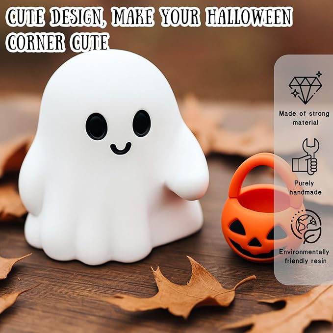 3 Pcs Halloween Ghost Figurine Ghost Resin Halloween Statue Cute Spooky Carrying Pumpkin Basket Designs Spooky Desk Display Ornament for Home and Office Tabletop Art Decoration