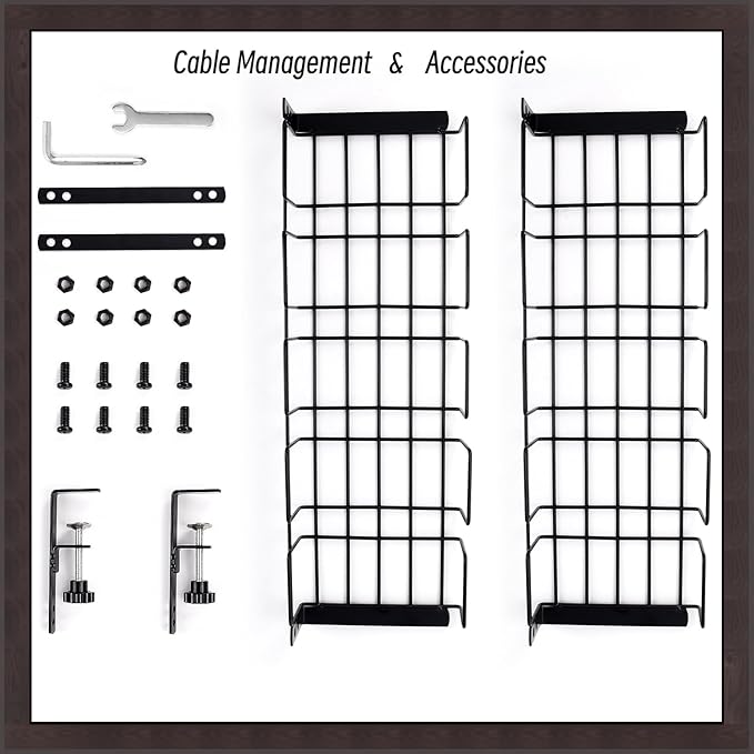 Metal Under Desk Cable Management Tray No Drill, 2-storey, Retractable Power Strip Holder with Clamps Tray with Desk Wire Management and Cord Organizer for Home Office (Black, 2L)