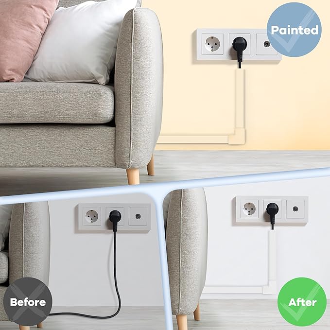 One-Cord Hider Kit, 126in Cable Covers for Wires on Wall, Mini Wire Hider for Wall Mounted TV, Black Cable Raceway, Paintable Cord Cover Cable Management for Home Office, 8xL15.7in W0.6in H0.4in