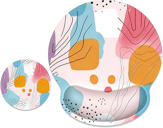 ITNRSIIET Ergonomic Mouse Pad with Wrist Support Wrist Rest Smooth Surface Non-Slip Rubber Base Comfortable Office Supplies Pain Relief, 9.8 x 9.1 inches, Art Style Pattern