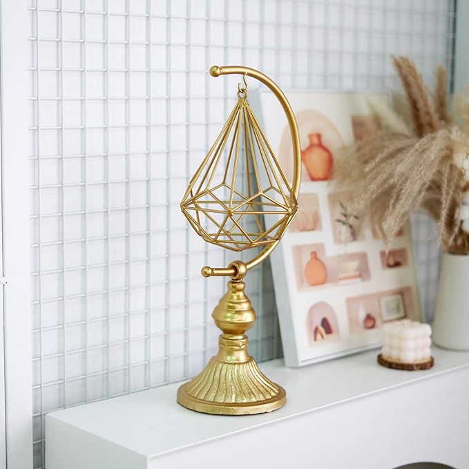 5.6" W x 16.3" H Metal Geometric Abstract Sculpture on Cast Iron Base,Metal Geometric Sculpture Decor Sphere, Tabletop,Living Room,Study,Bedroom,Home Decor