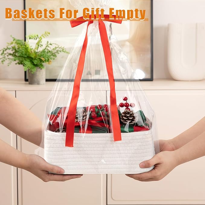 OIAHOMY 4 Pack Storage Baskets for Organizing, Small Bins for Shelves, Cute Decorative Storage Bins, Organizer Baskets for Gifts Empty, 13''Lx8.7''Wx5.1''H, White