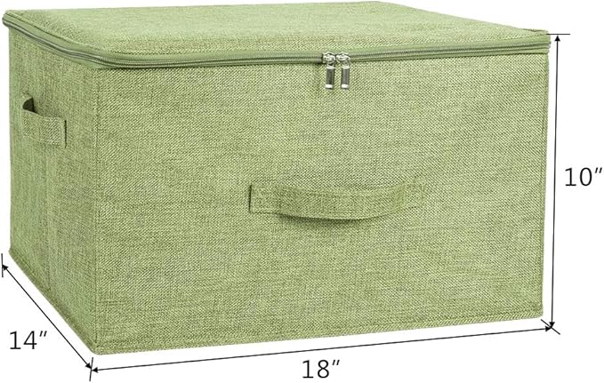 ANMINY Storage Bins with Zipper Lids 36 Qt Lidded Fabric Storage Boxes Baskets Cubes with Handles Collapsible Washable Cotton Linen Closet Shelf Clothes Organizer Containers - Green, Large