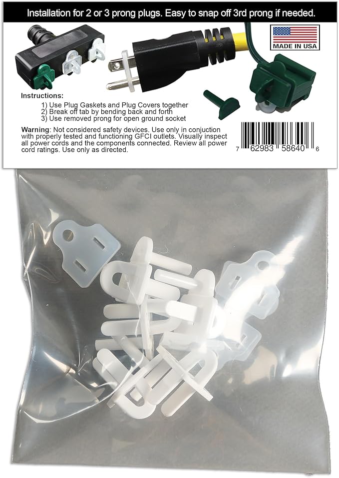 The Original Weatherproof Gaskets & Plug Covers - Made in USA, Outdoor Waterproof GFCI Protectors, Christmas Light Installation, Extension Cords, Stop GFCIs from Tripping (White, Qty 5) - by APlugPro