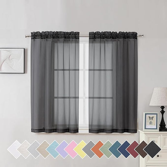 Aiyufeng Black Curtains - Farmhouse Semi Sheer Window Covering, Light & Airy Privacy Panels for Bedroom, Living Room, Patio, Glass Door, 40 inch Width x 45 inch Length, Set of 2