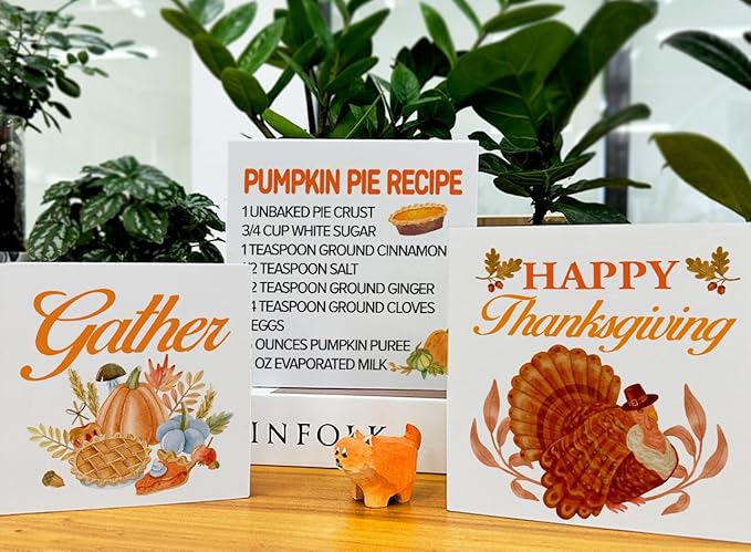 3 Pcs Fall Tiered Tray Decor Happy Thanksgiving Sign Home Decorations Autumn Theme 3 Pcs Wood Decorative Signs for Table Desk Shelf Wall