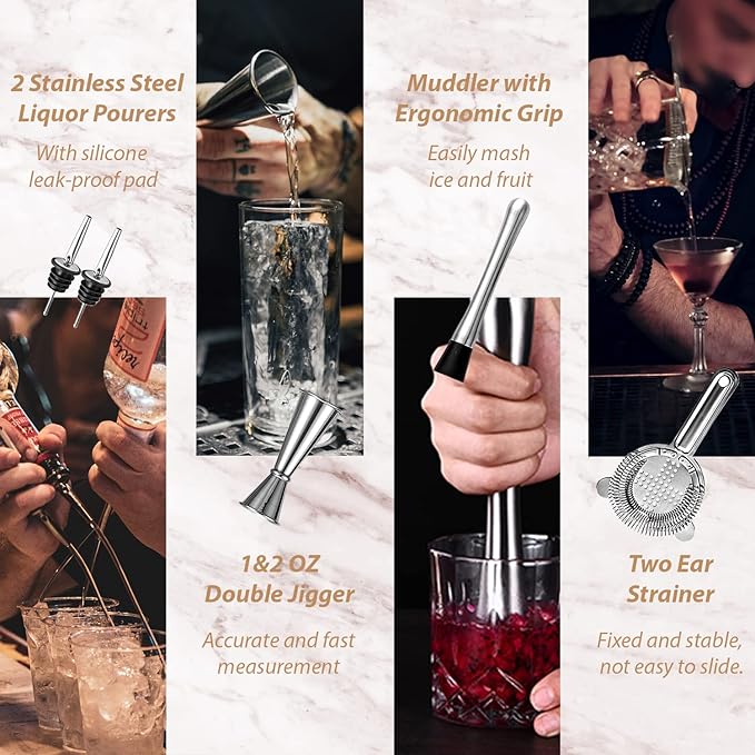 Cocktail Shaker Set with Stand Mixology Bartender Kit|Bar Tool for Drink Mixing, Cocktail Shaker Bar Accessories for Home Bar Set, Perfect for Apartment Essentials and House Warming Gifts New Home